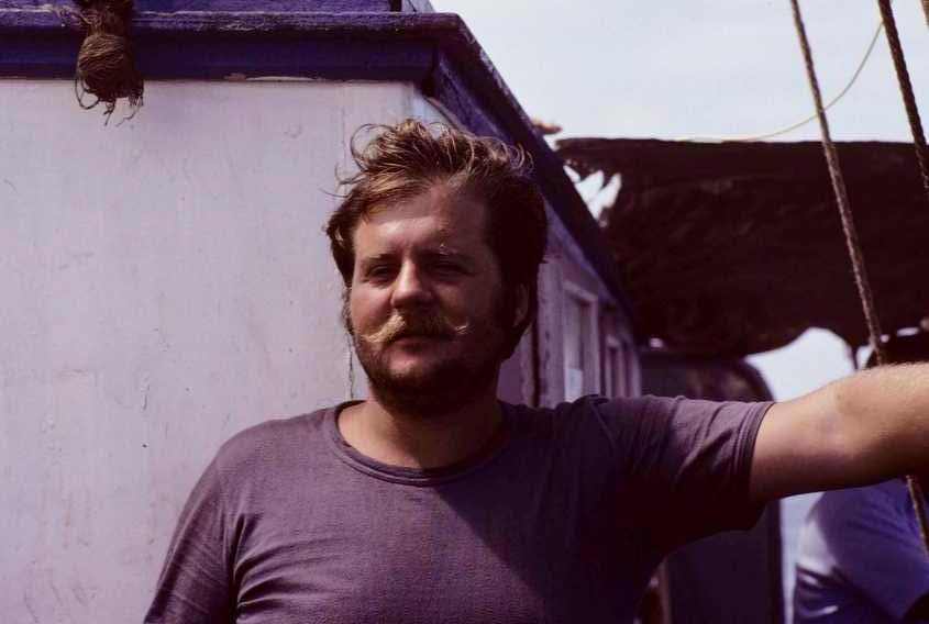 Norman on schooner travelling to Desnoeufs June 1980.jpg